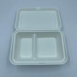 50x Bio Take Away Box 2-geteilt weiß 250 x 162 x 63 mm aus Zuckerrohr | nachhaltige To Go Lunchbox Transportbox | Lebensmittel Behälter Einweg | kompostierbar auslaufsicher